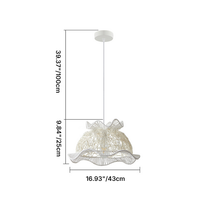 Contemporary Coastal Round Lace Rattan Iron 1-Light Pendant Light For Living Room