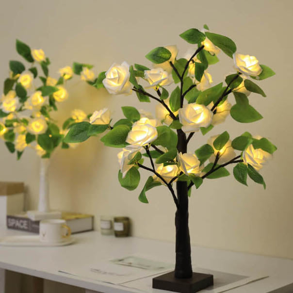 Christmas Decorative Plastic Tree Light Rose Decorative LED Table Lamp