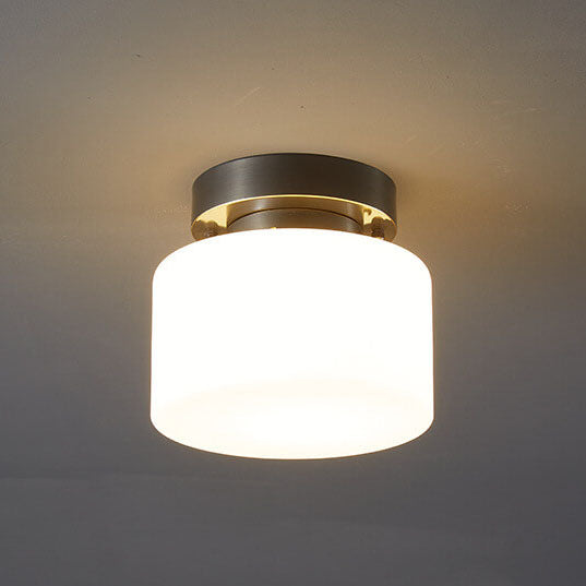 Modern Minimalist Drum Glass Copper 1-Light Semi-Flush Mount Ceiling Light for Living Room