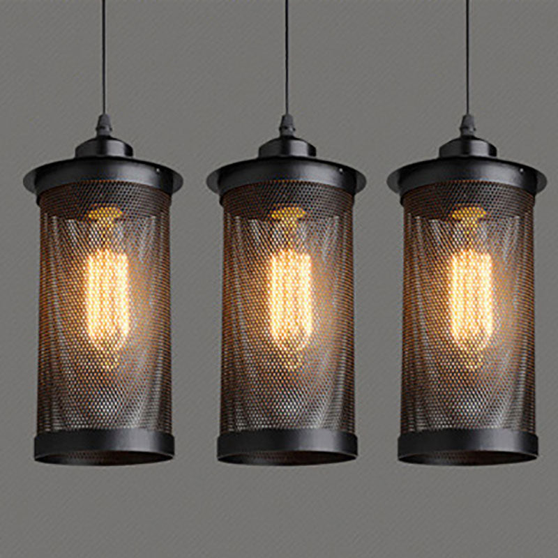 Traditional Vintage Cylinder Iron 1-Light Pendant Light For Living Room