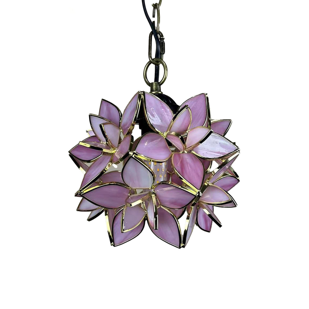 Traditionelle Tiffany Runde Blume Ball Zink Buntglas 1-Licht Pendelleuchte für Wohnzimmer 