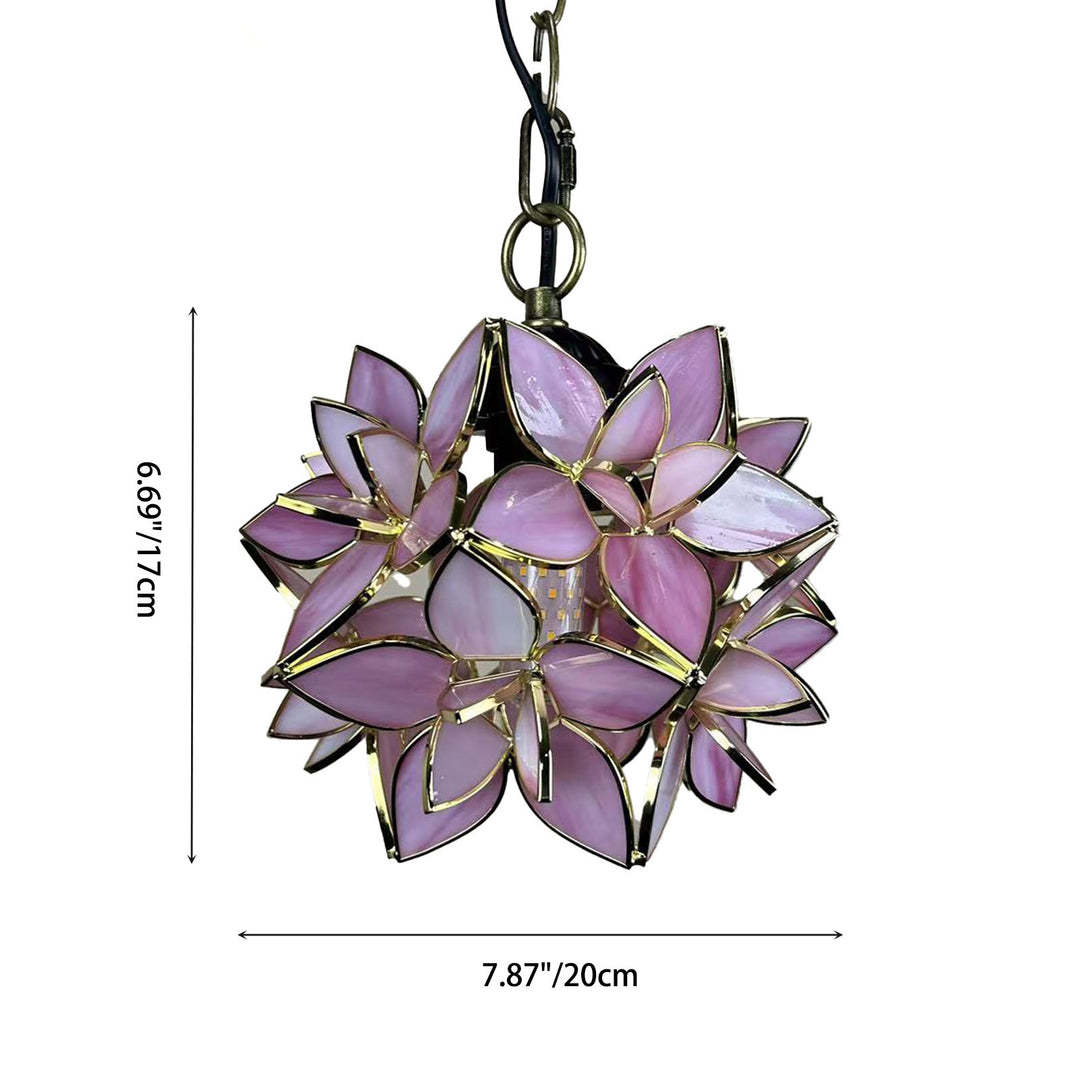Traditionelle Tiffany Runde Blume Ball Zink Buntglas 1-Licht Pendelleuchte für Wohnzimmer 