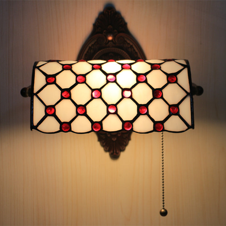 Traditional Tiffany Lucite Beads Stained Glass 1-Light Wall Sconce Lamp For Bedroom