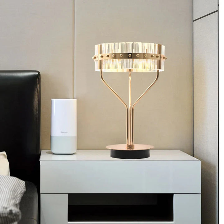 مصباح طاولة LED بإطار كريستالي مبهر براق فاخر معاصر لغرفة النوم 