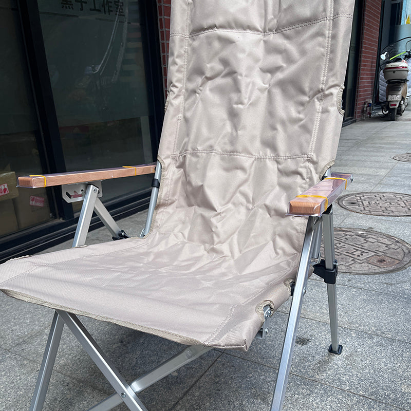 Chaise de camping pliable avec dossier réglable à 5 niveaux, en tissu Oxford industriel contemporain, alliage d’aluminium, acier au carbone et bois massif, pour extérieur et patio 