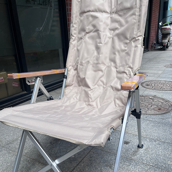 Chaise de camping pliable avec dossier réglable à 5 niveaux, en tissu Oxford industriel contemporain, alliage d’aluminium, acier au carbone et bois massif, pour extérieur et patio 