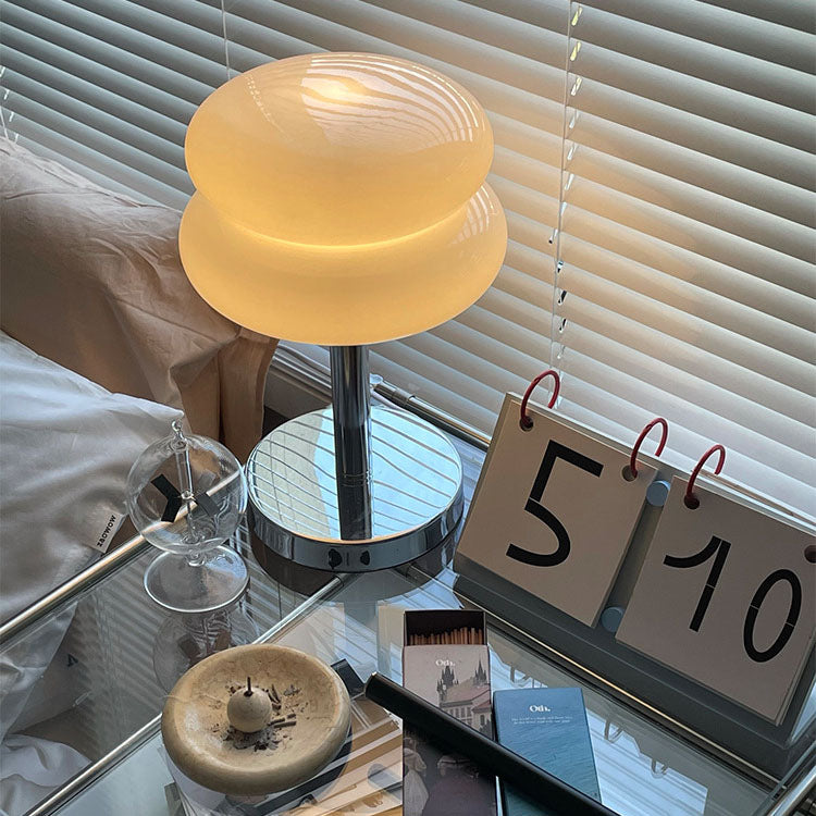 Lampe de table LED en verre et fer USB champignon rond créatif contemporain pour salon 
