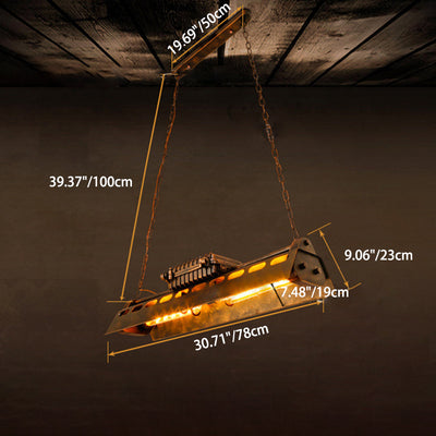 Industrielle rostige 4-Licht-Linear-Kronleuchter aus Metall 