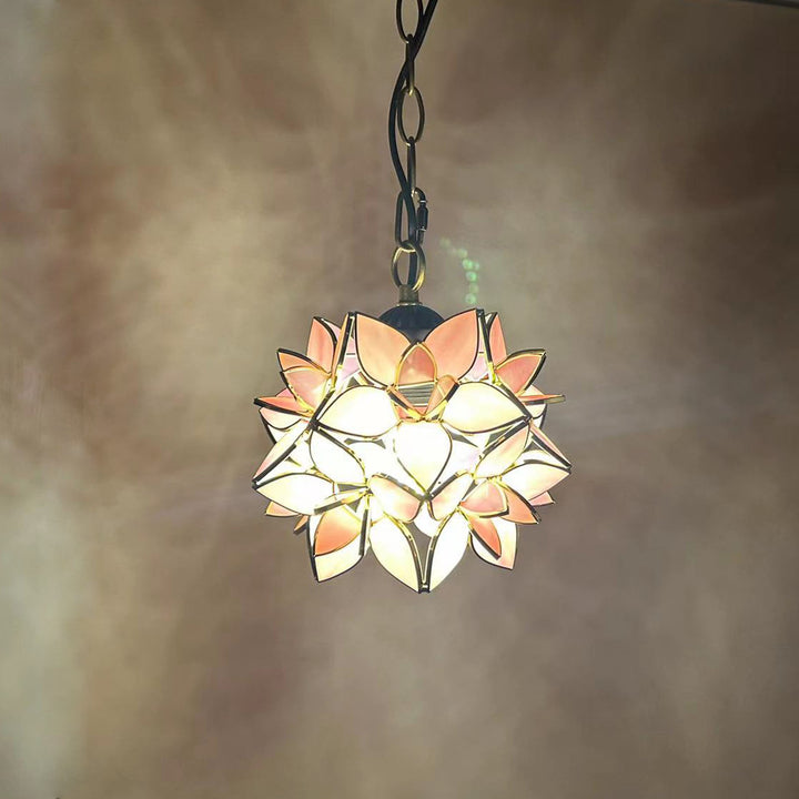 Traditionelle Tiffany Runde Blume Ball Zink Buntglas 1-Licht Pendelleuchte für Wohnzimmer 
