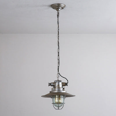 Zeitgenössische industrielle Retro-Pendelleuchte im Used-Look aus grauem Aluminium mit halbrundem Schirm und 1 Licht für Unterhaltungsräume 