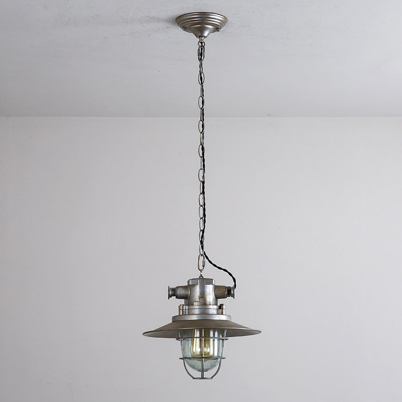 Zeitgenössische industrielle Retro-Pendelleuchte im Used-Look aus grauem Aluminium mit halbrundem Schirm und 1 Licht für Unterhaltungsräume 