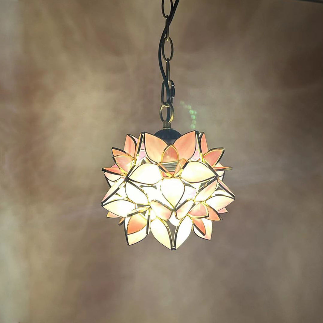 Traditionelle Tiffany Runde Blume Ball Zink Buntglas 1-Licht Pendelleuchte für Wohnzimmer 