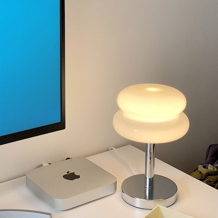 Lampe de table LED en verre et fer USB champignon rond créatif contemporain pour salon 