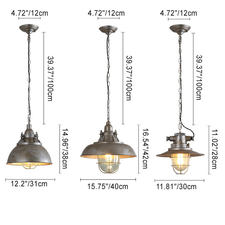Zeitgenössische industrielle Retro-Pendelleuchte im Used-Look aus grauem Aluminium mit halbrundem Schirm und 1 Licht für Unterhaltungsräume 