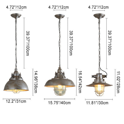 Zeitgenössische industrielle Retro-Pendelleuchte im Used-Look aus grauem Aluminium mit halbrundem Schirm und 1 Licht für Unterhaltungsräume 