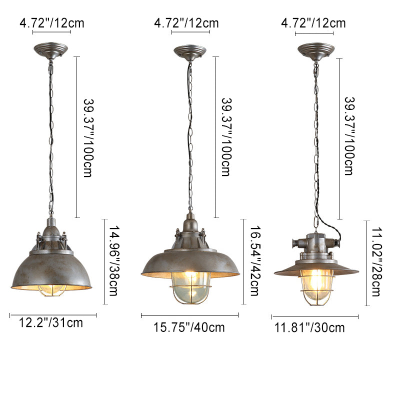 Zeitgenössische industrielle Retro-Pendelleuchte im Used-Look aus grauem Aluminium mit halbrundem Schirm und 1 Licht für Unterhaltungsräume 