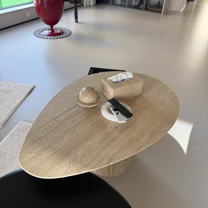 Modern Minimalist Premium Travertine Teardrop Coffee Table For Living Room