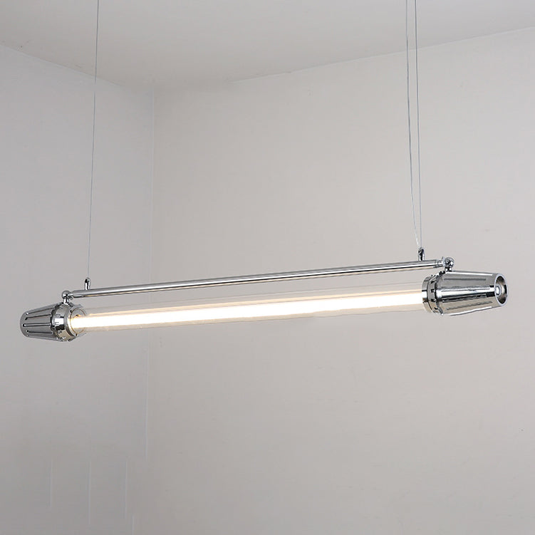 Zeitgenössischer Industrieller Streifen Aluminium Acryl LED Insel Licht Kronleuchter Für Esszimmer 