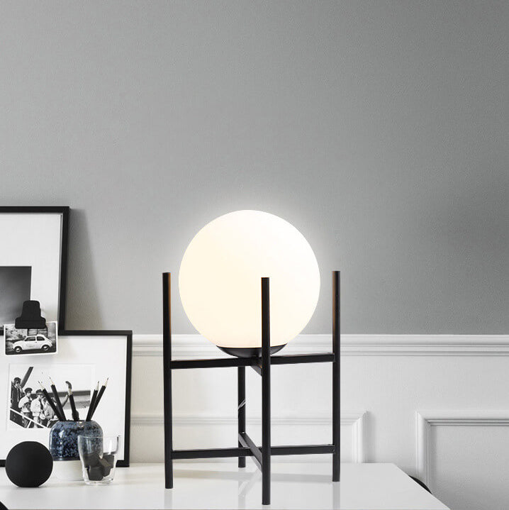 Modern Minimalist Glass Round Ball Iron Shelf Base 1-Light Table Lamp for Living Room Bedroom