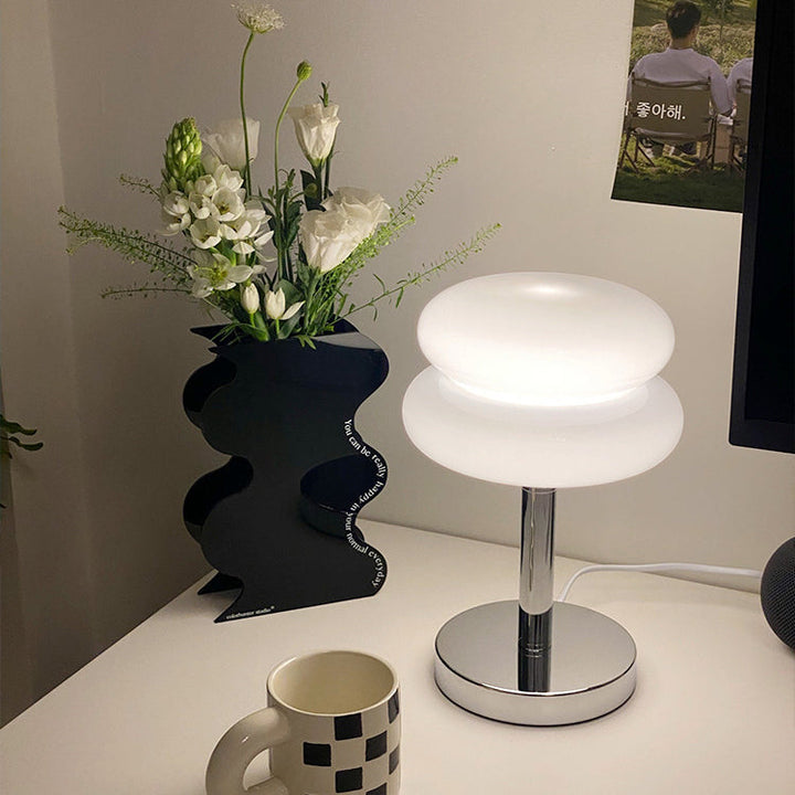 Lampe de table LED en verre et fer USB champignon rond créatif contemporain pour salon 