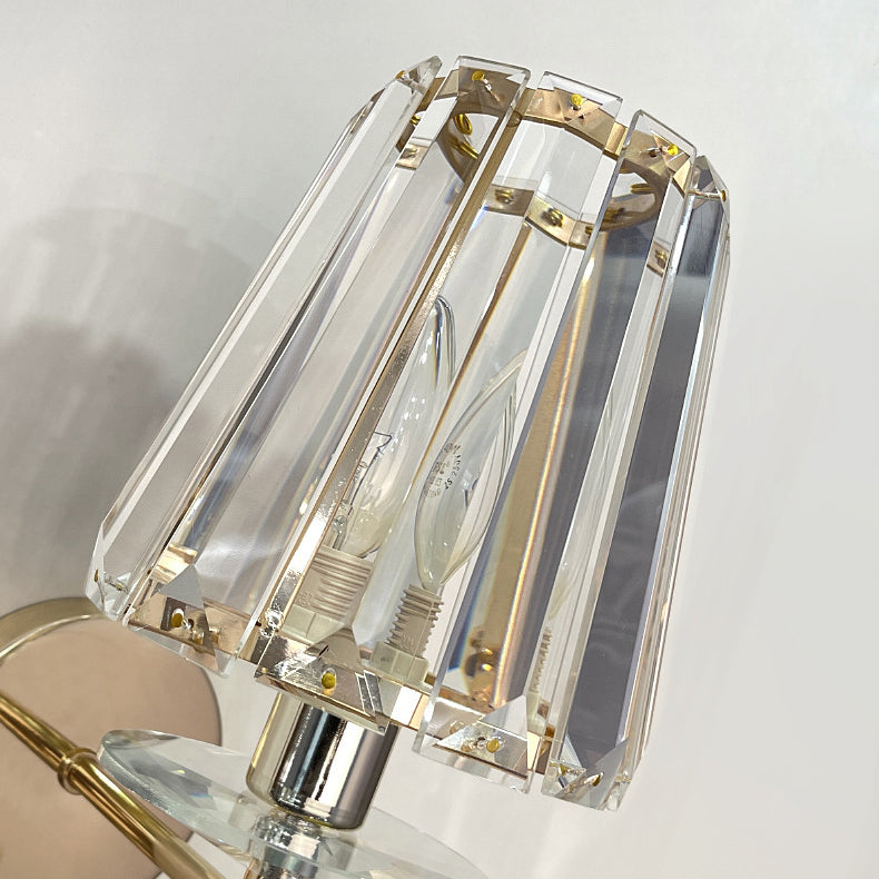 Modern Luxury Metal Iron Stainless Steel Crystal Ball Cylinder 1-Light Wall Sconce Lamp For Bedside