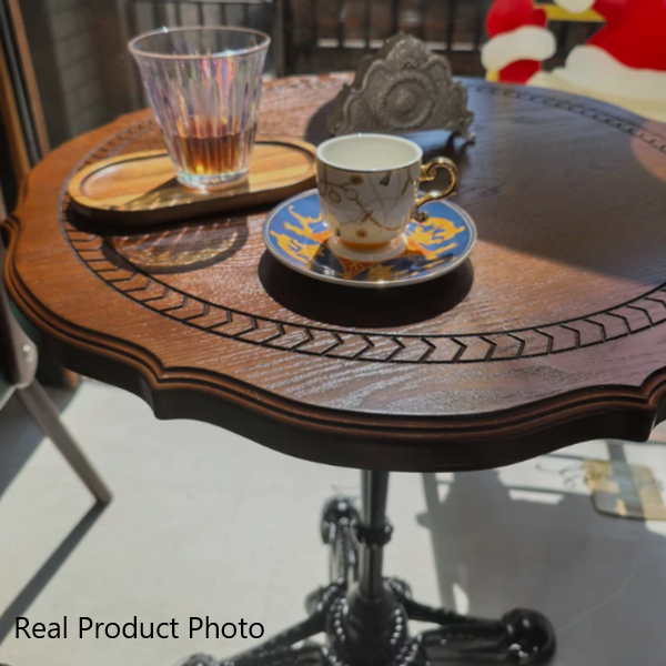 Traditional Chinese Ash Wood Veneer Iron Floral Round End Table 1 Tier For Living Room