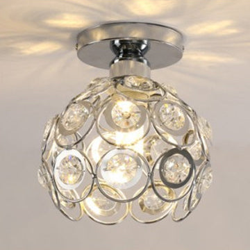 Moderne minimalistische runde Kuppel Eisen Kristall 1-Licht Semi-Flush Mount Deckenleuchte für Wohnzimmer 