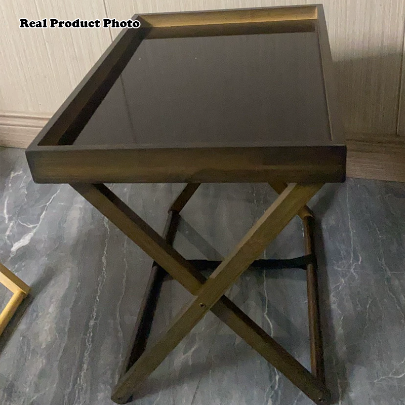 Modern Minimalist Rectangular Bamboo Engineered Panel Synthetic Rattan Foldable Side Table 1-Tier For Living Room