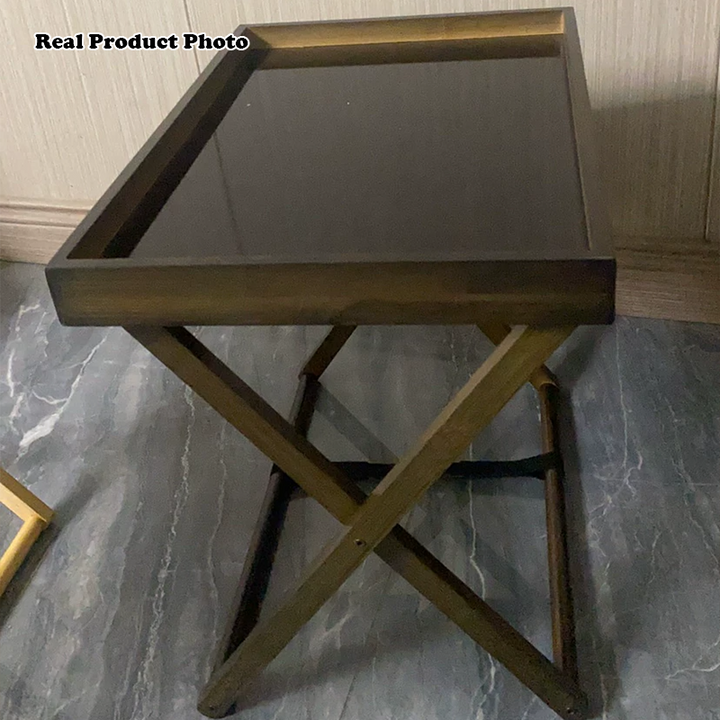 Modern Minimalist Rectangular Bamboo Engineered Panel Synthetic Rattan Foldable Side Table 1-Tier For Living Room