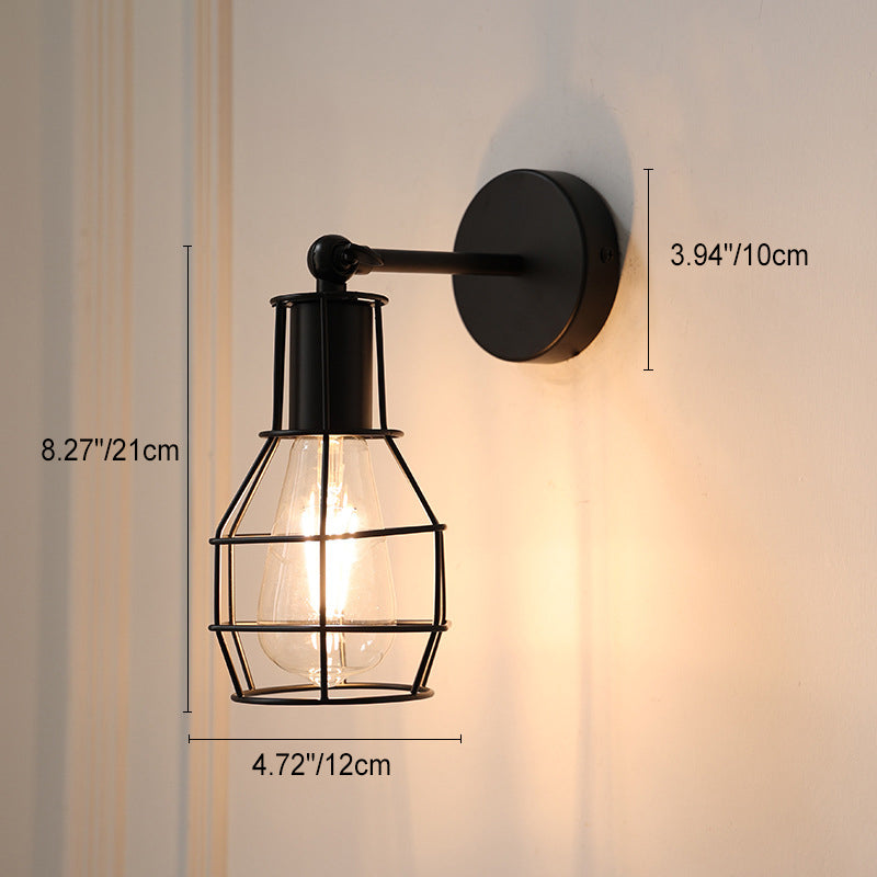 Traditional Vintage Cage Iron 1-Light Wall Sconce Lamp For Living Room