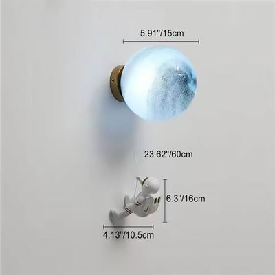 Contemporary Creative 3D Printed Moon Shade Resin Astronaut 1-Light Wall Sconce Lamp For Bedroom