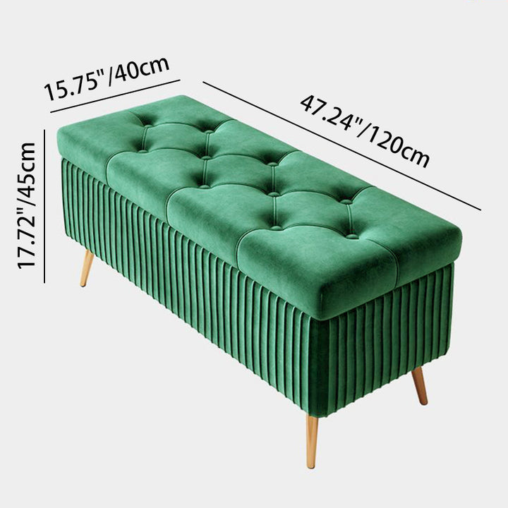 Banco moderno de lujo rectangular con estructura de madera maciza y espuma de terciopelo 1-almacenamiento para la entrada 