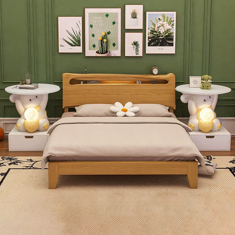 Moderner Art Deco Kinderhasen-Rundteller Rechteckige Schublade Harz Holz Emaille Nachttisch mit 1 Schublade und LED-Licht für das Schlafzimmer 