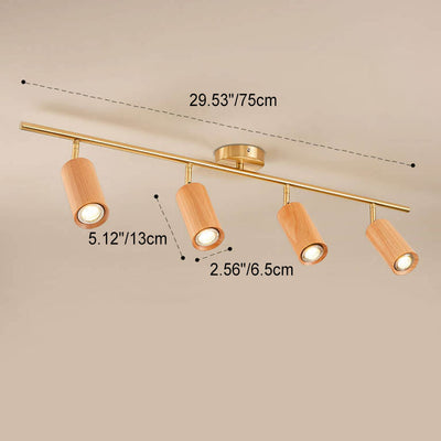 Nordic Minimalist Walnut Wood Spotlight Linear Track 1/2/3/4 Light LED Semi-Flush Mount Ceiling Light