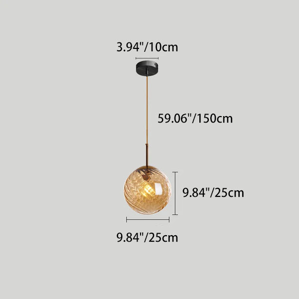 Moderne nordische 1-flammige Pendelleuchte aus Glas und Eisen mit runder geometrischer Struktur für Wohnzimmer &amp; Schlafzimmer 