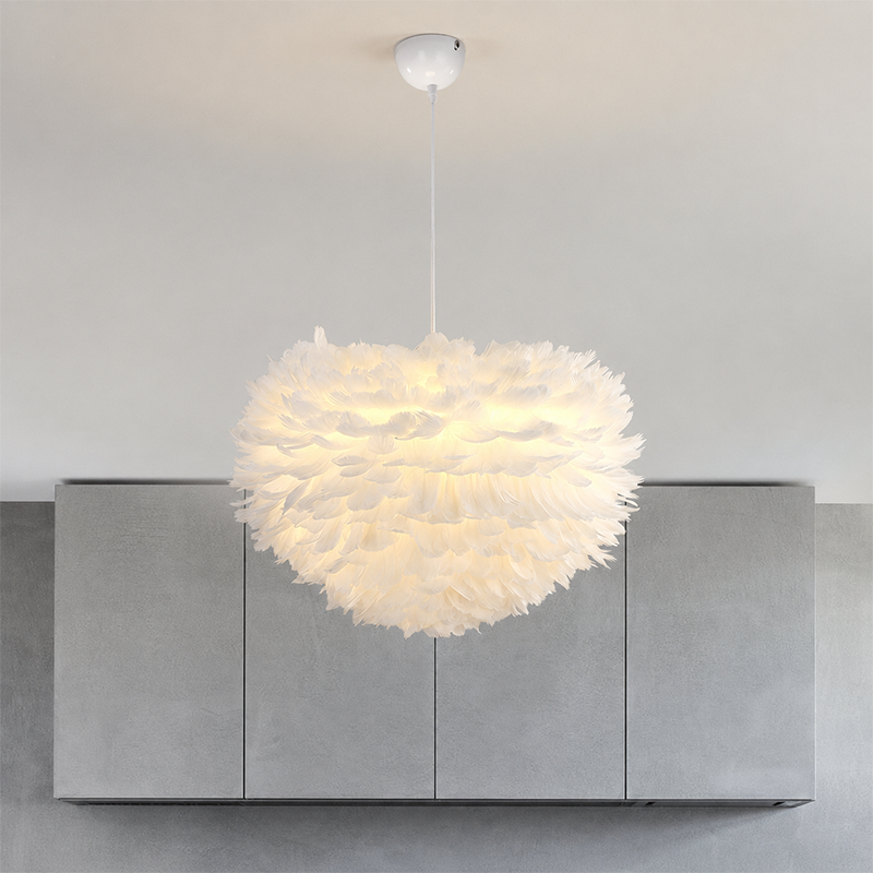 Modern Minimalist Feather Iron 1-Light Heart Shade Pendant Light for Living Room