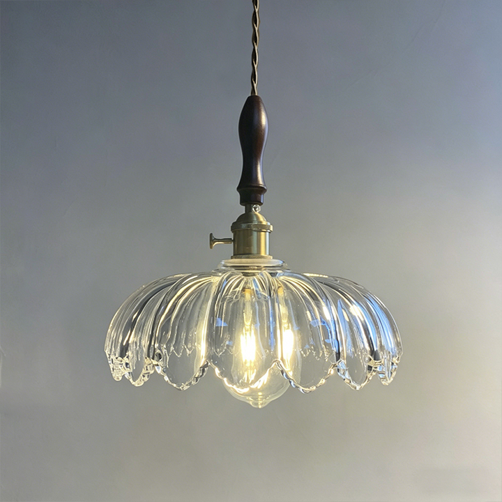 Lustre suspendu en laiton moderne rustique avec une fleur en verre à 1 lumière 