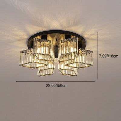 Modern Luxury Diamond Shaped Iron Crystal 3/4/5/6 Light Semi-Flush Mount Ceiling Light