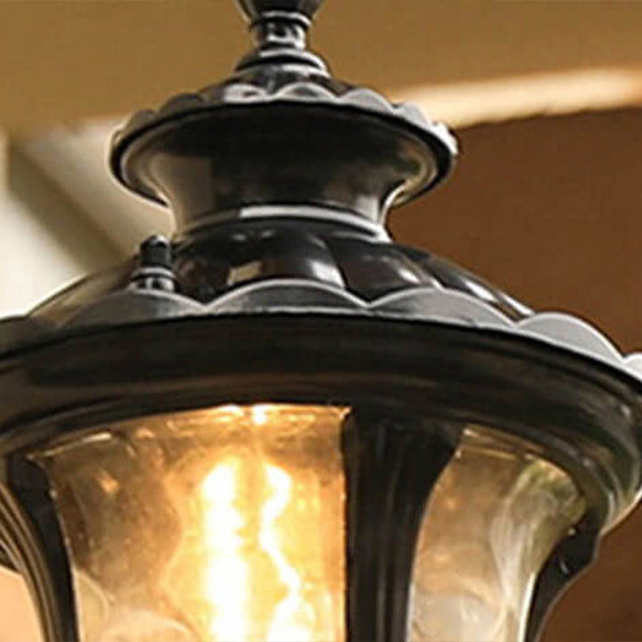 Europäischer Retro Wasserdichter Steinmuster Glaslampenschirm 1-Licht Außenwandleuchte 