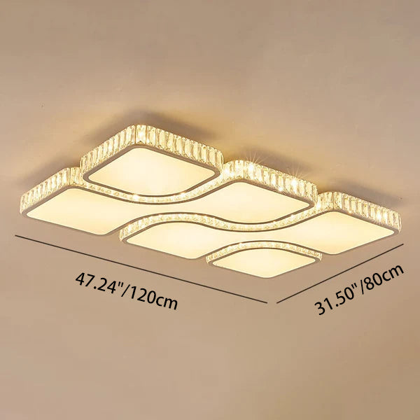 Contemporary Luxury Rectangular PC Iron Crystal LED Flush Mount Light For Living Room &amp; Bedroom