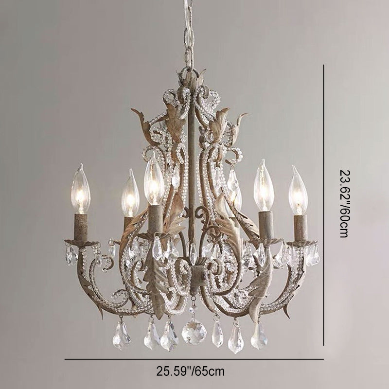 Contemporary Scandinavian Candle Iron Crystal 6-Light Chandelier For Living Room