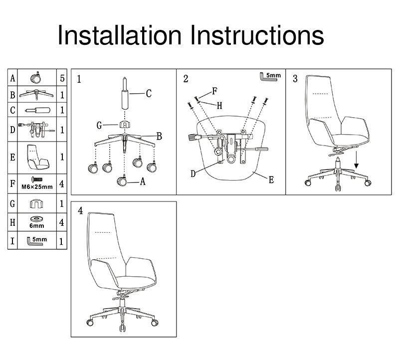 Modern Luxury Ergonomic Executive Chair - Leather Plywood Metal Office High Back Desk Chair With Adjustable Height, Swivel Wheels &amp; Reclining Function