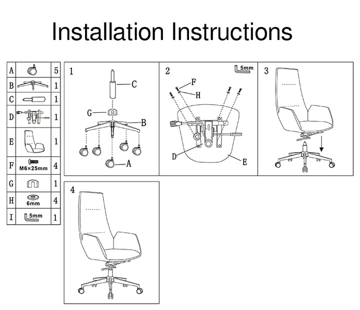 Modern Luxury Ergonomic Executive Chair - Leather Plywood Metal Office High Back Desk Chair With Adjustable Height, Swivel Wheels &amp; Reclining Function