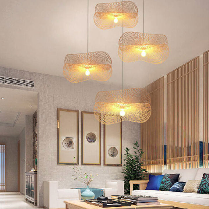 Modern Bamboo Weaving 1-Light Butterfly Pendant Light