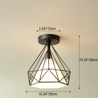 Scandinavian Modern Minimalist Iron Glass Ceramic Flower Diamond 1-Light Semi-Flush Mount Ceiling Light