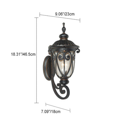 Lampe murale d'extérieur à 1 lumière en verre d'aluminium avec dentelle étanche traditionnelle européenne pour jardin 