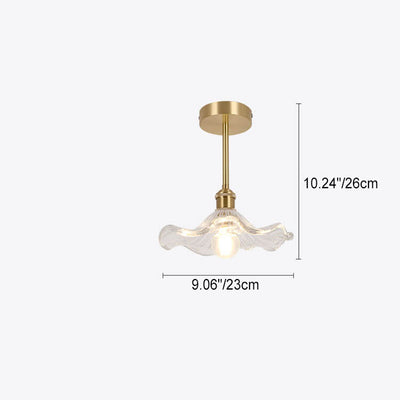 Modern Luxury Brass Glass Flower-Shaped 1-Light Semi-Flush Mount Ceiling Light