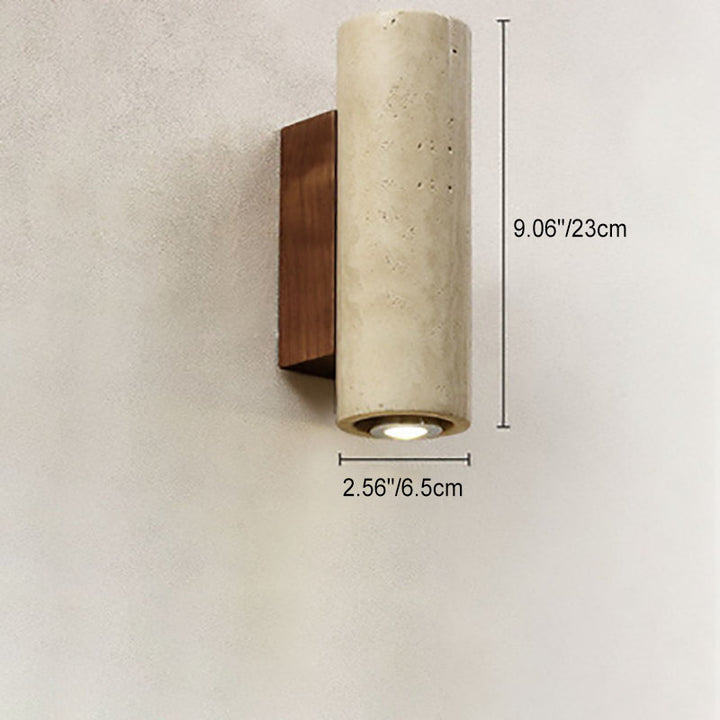 Japanese Wabi-Sabi Round Square Yellow Travertine Rubber Wood 1-Light Spotlight Wall Sconce Lamp