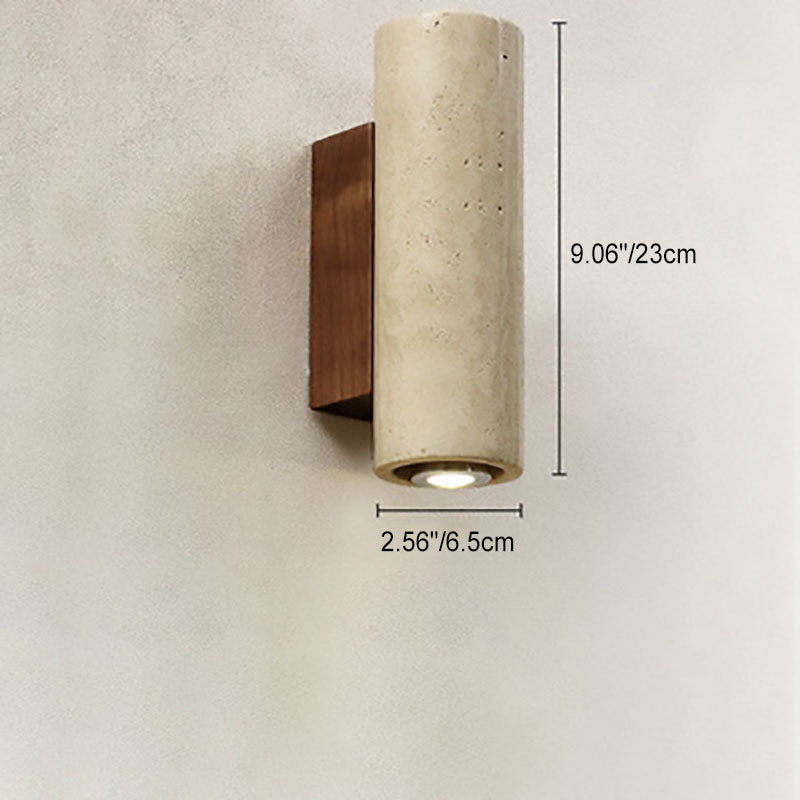 Japanischer Wabi-Sabi Runder Quadrat Gelber Travertin Gummi Holz 1-Licht Spotlight Wandleuchte 
