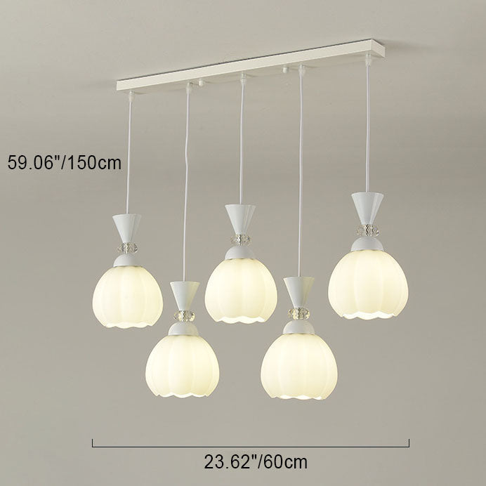 Lustre contemporain à fleurs en verre crème créative avec boutons de fleurs en fer à 3/5 lumières pour chambre 